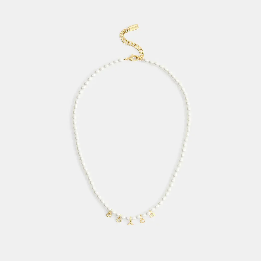 Coach Charms Pearl Cubic Zirconia Necklace + Dust Bag Nwt ❤️ - Picture 8 of 9